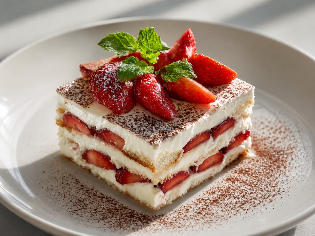 Dâu tây tạo điểm nhấn tươi mát cho Tiramisu