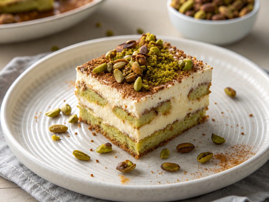 Pistachio Tiramisu nổi bật với vị béo và hương thơm hạt dẻ cười
